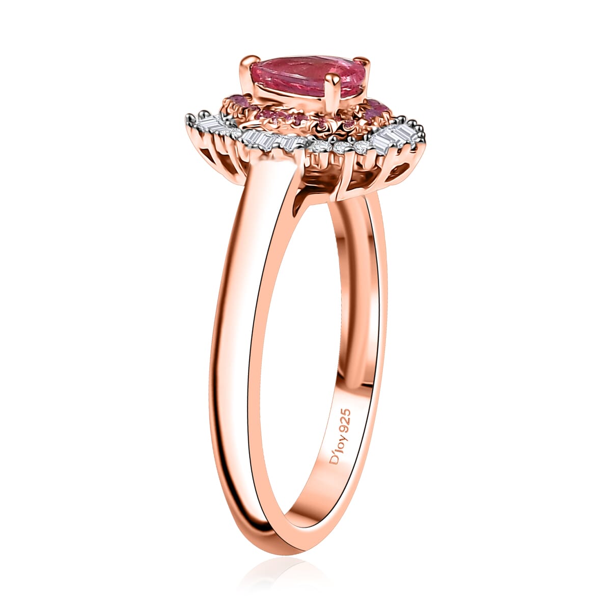 D’Joy Premium Mahenge Spinel, Pink Sapphire, Diamond 0.75 ctw Ring in 18K Vermeil Rose Gold Over Sterling Silver (Size 8.0)  image number 3