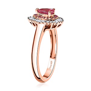 D'Joy Mahenge Spinel, Pink Sapphire, Diamond Ring in 18K Vermeil RG Over Sterling Silver 0.75 ctw (Size 8.0)