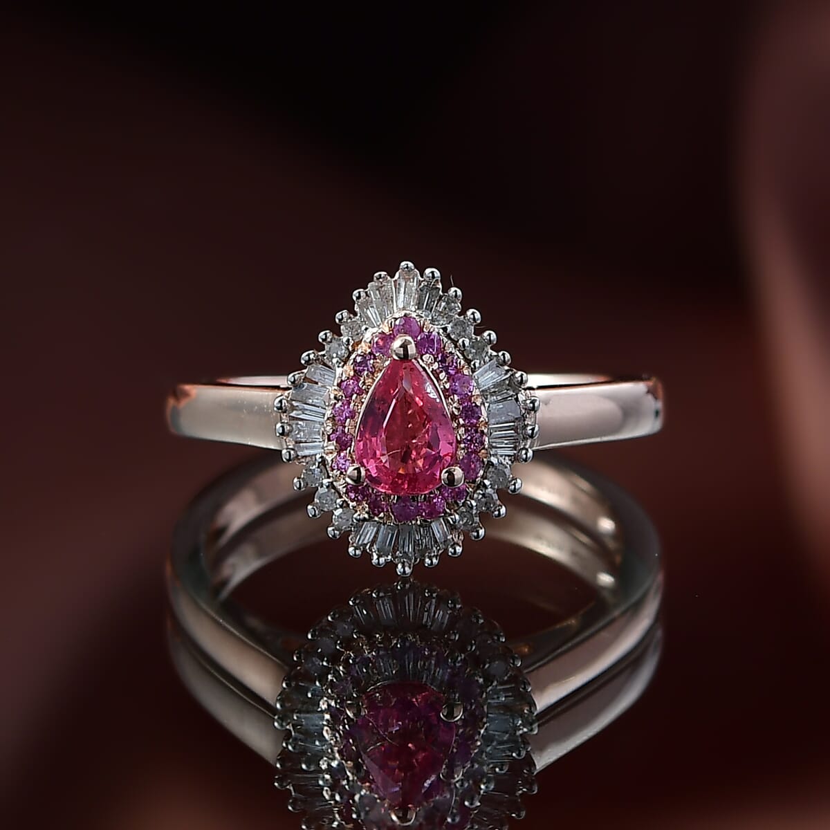 D’Joy Premium Mahenge Spinel, Pink Sapphire, Diamond 0.75 ctw Ring in 18K Vermeil Rose Gold Over Sterling Silver (Size 9.0)  image number 1