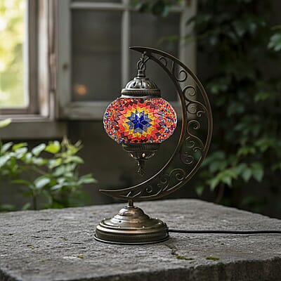 Multi Glass Crescent Turkish Lamp
