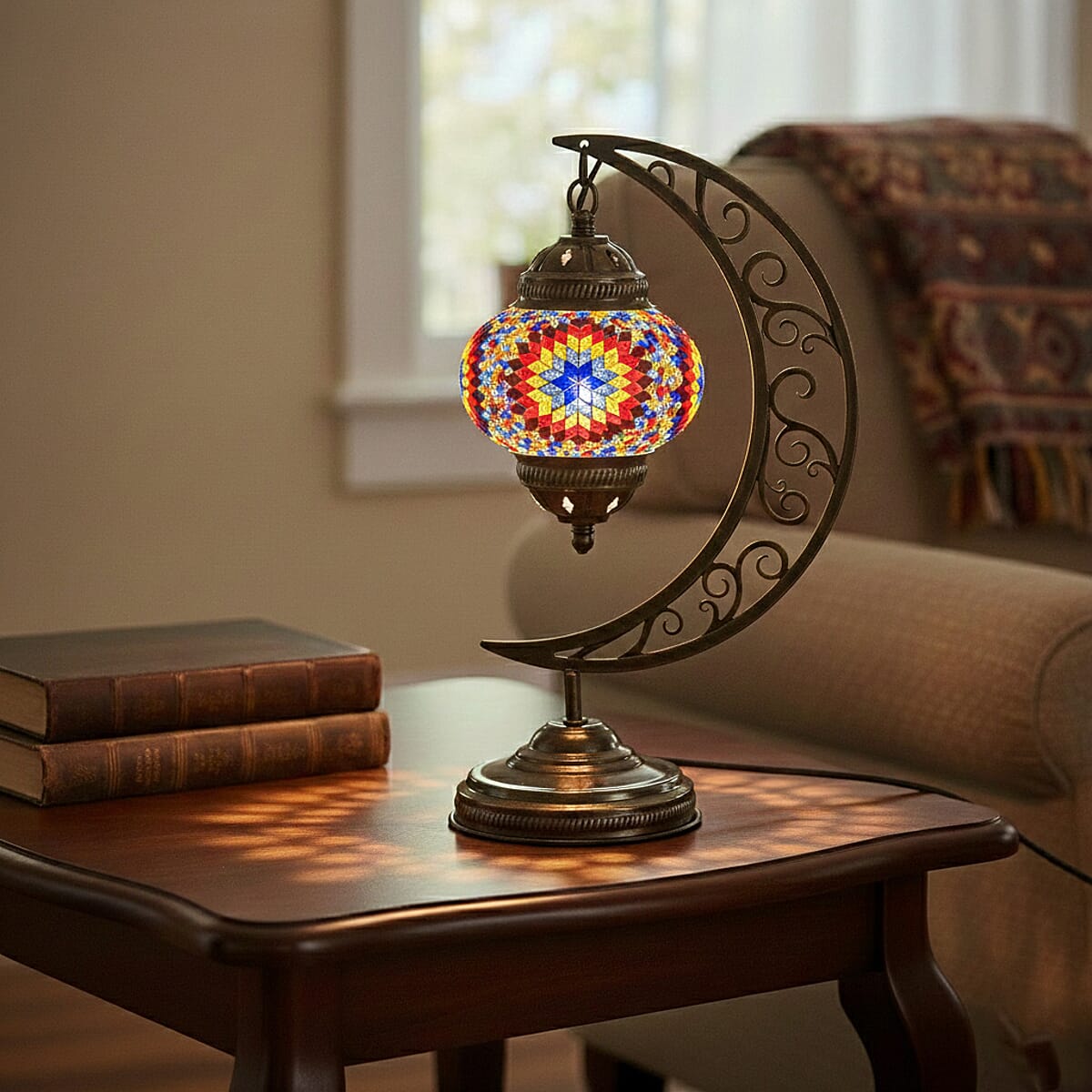 Multi Glass Crescent Turkish Lamp image number 2