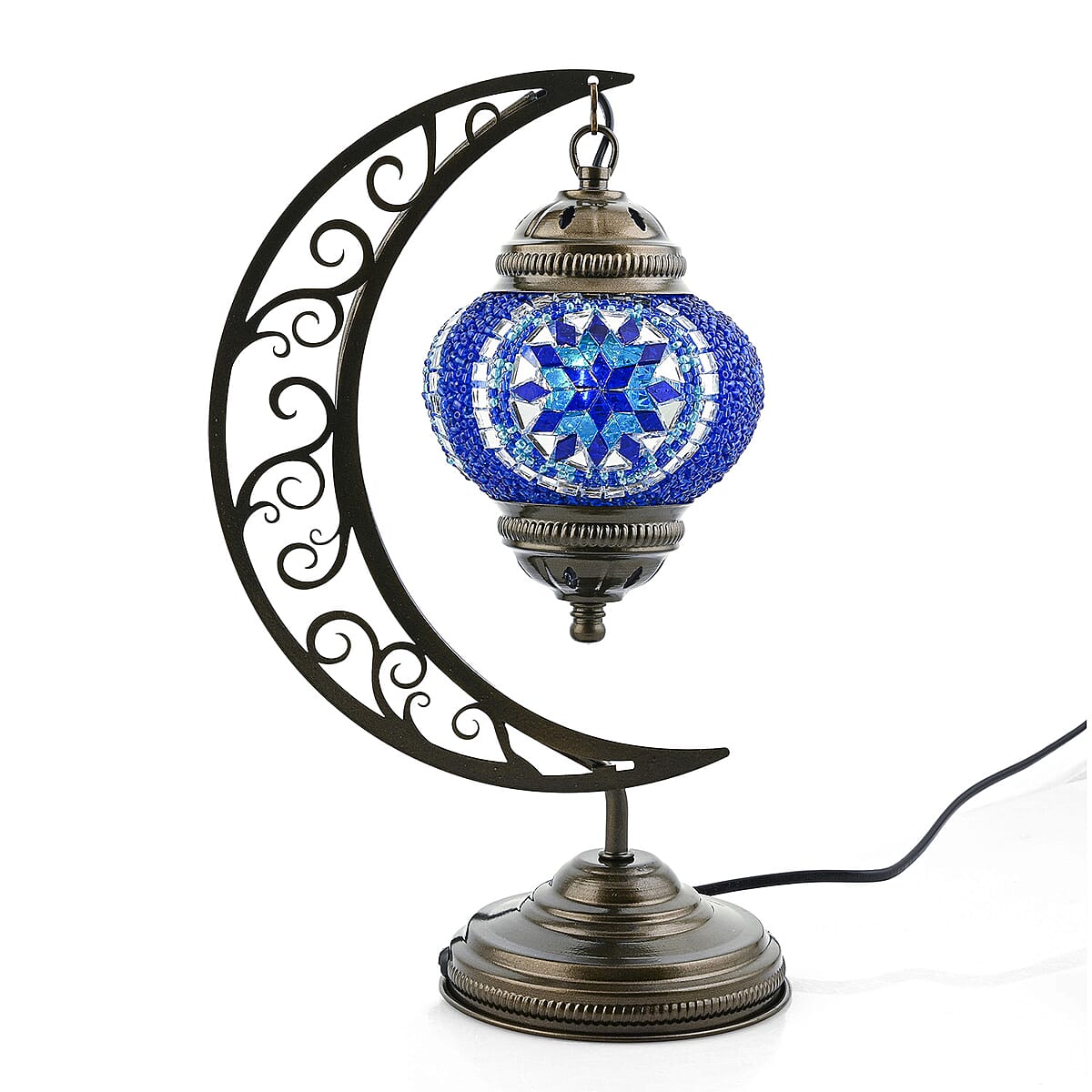 Mega Day Deal Doorbuster Blue Glass Crescent Turkish Lamp image number 0