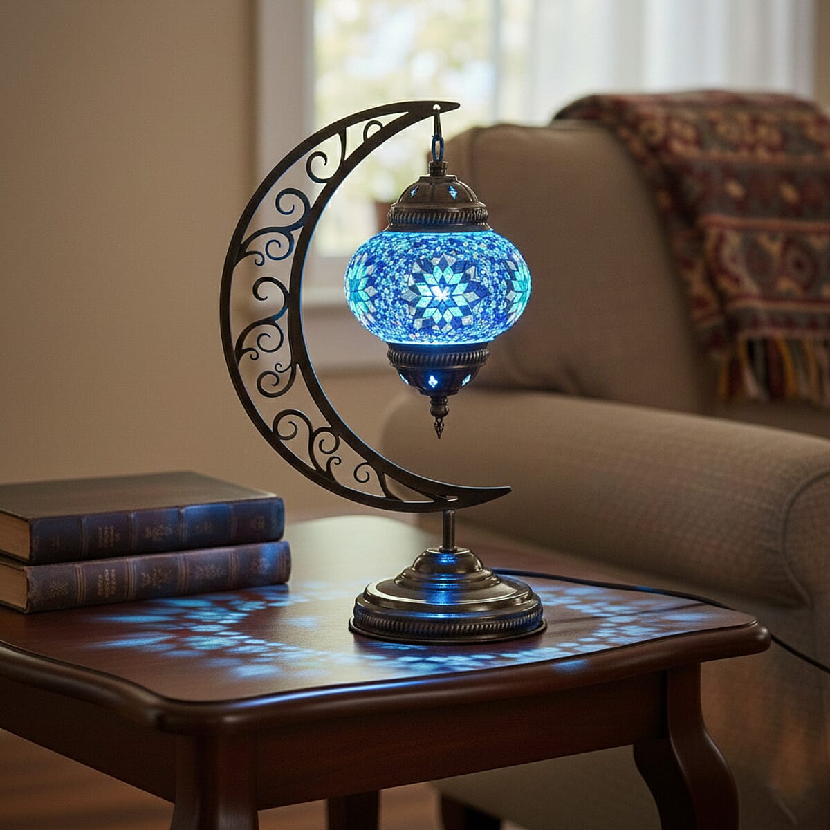 Mega Day Deal Doorbuster Blue Glass Crescent Turkish Lamp image number 2