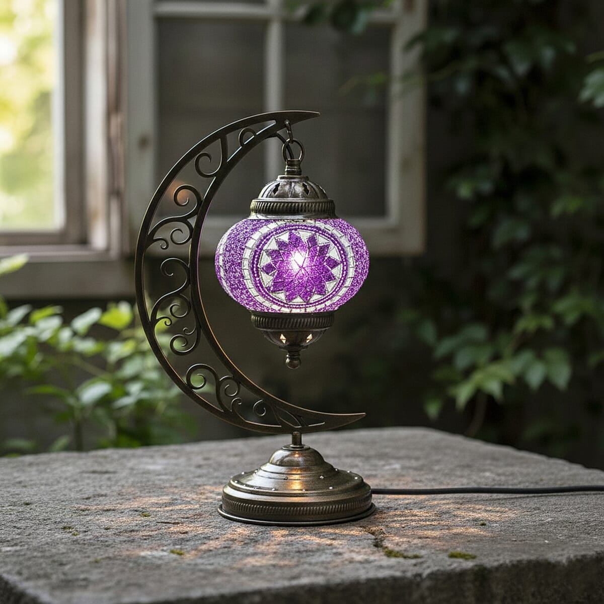Mega Day Deal Doorbuster Lavender Glass Crescent Turkish Lamp image number 1