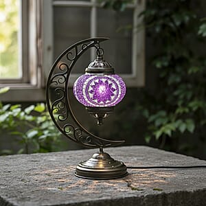 Doorbuster Lavender Glass Crescent Turkish Lamp