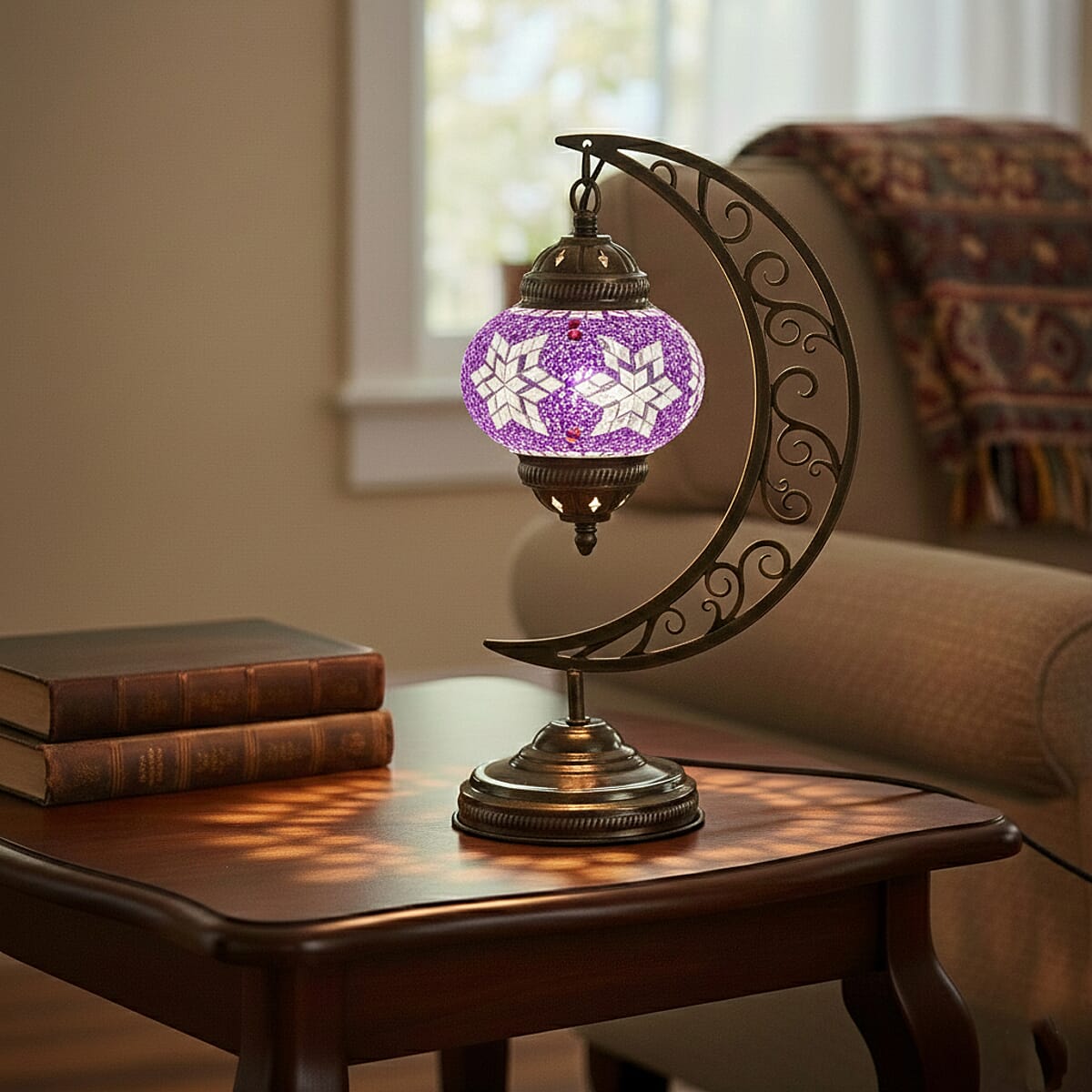 Mega Day Deal Doorbuster Lavender Glass Crescent Turkish Lamp image number 2