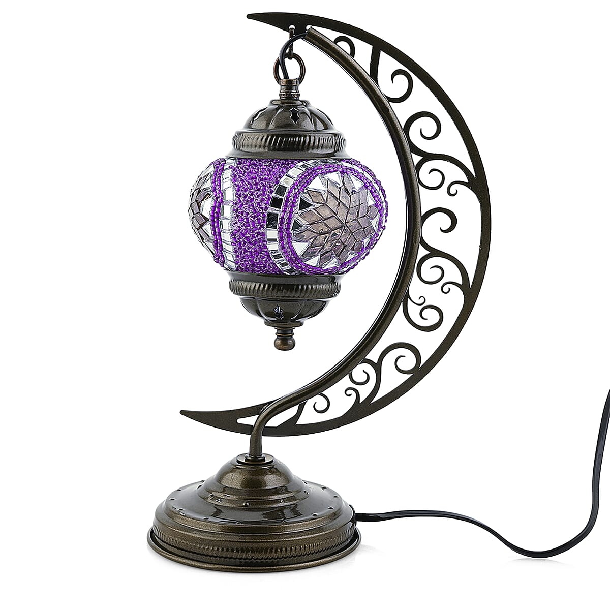 Mega Day Deal Doorbuster Lavender Glass Crescent Turkish Lamp image number 4