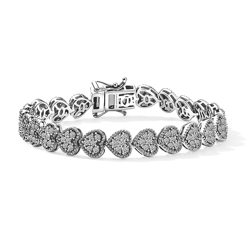 Luxuriant Lab Grown Diamond G-H SI 3.80 ctw Heartstrings Bracelet in Rhodium Over Sterling Silver (7.25 In)
