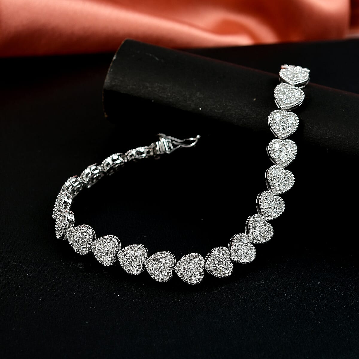 Doorbuster Luxuriant Lab Grown Diamond G-H SI 4.15 ctw Heartstrings Bracelet in Rhodium Over Sterling Silver (8.00 In) image number 1