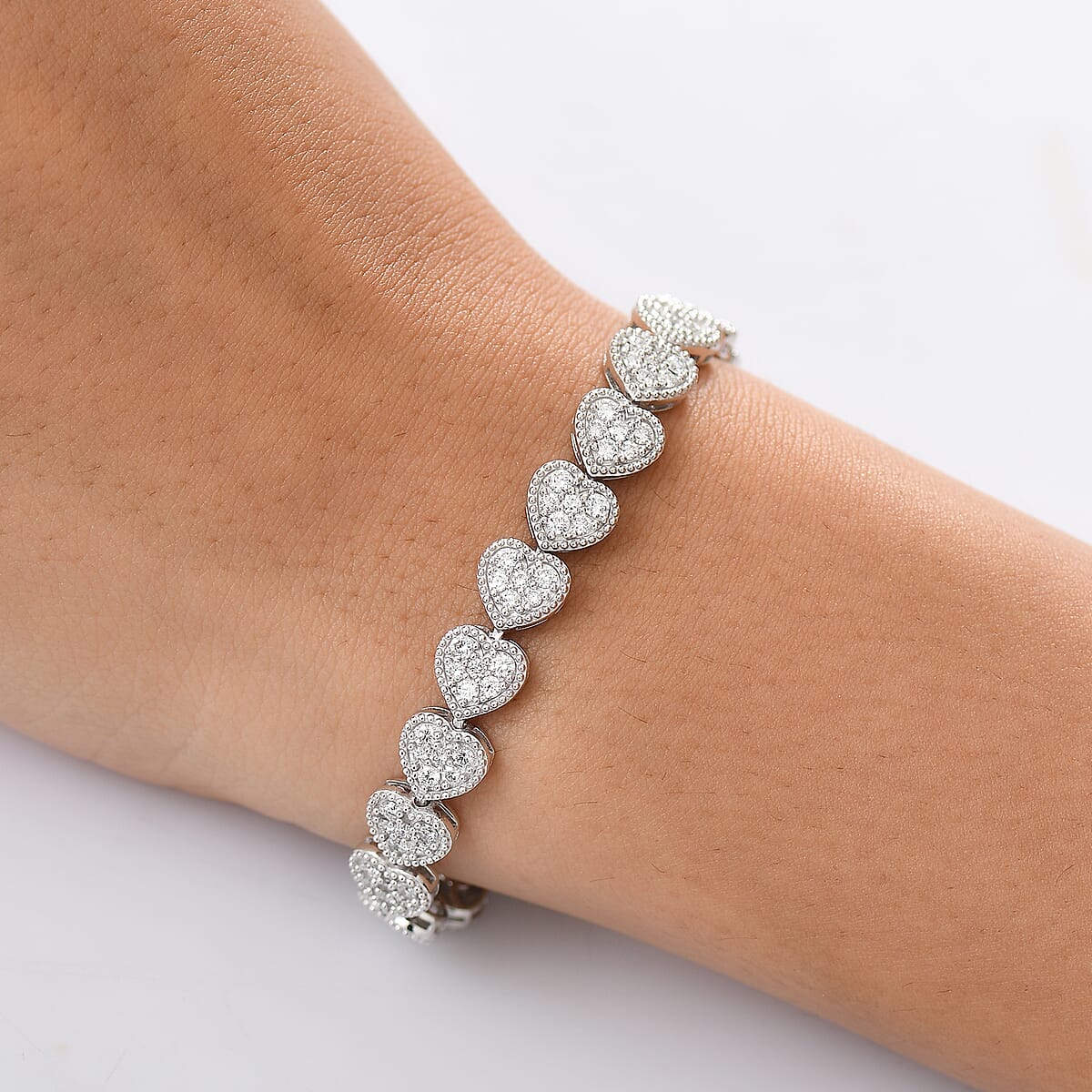 Doorbuster Luxuriant Lab Grown Diamond G-H SI 4.15 ctw Heartstrings Bracelet in Rhodium Over Sterling Silver (8.00 In) image number 2