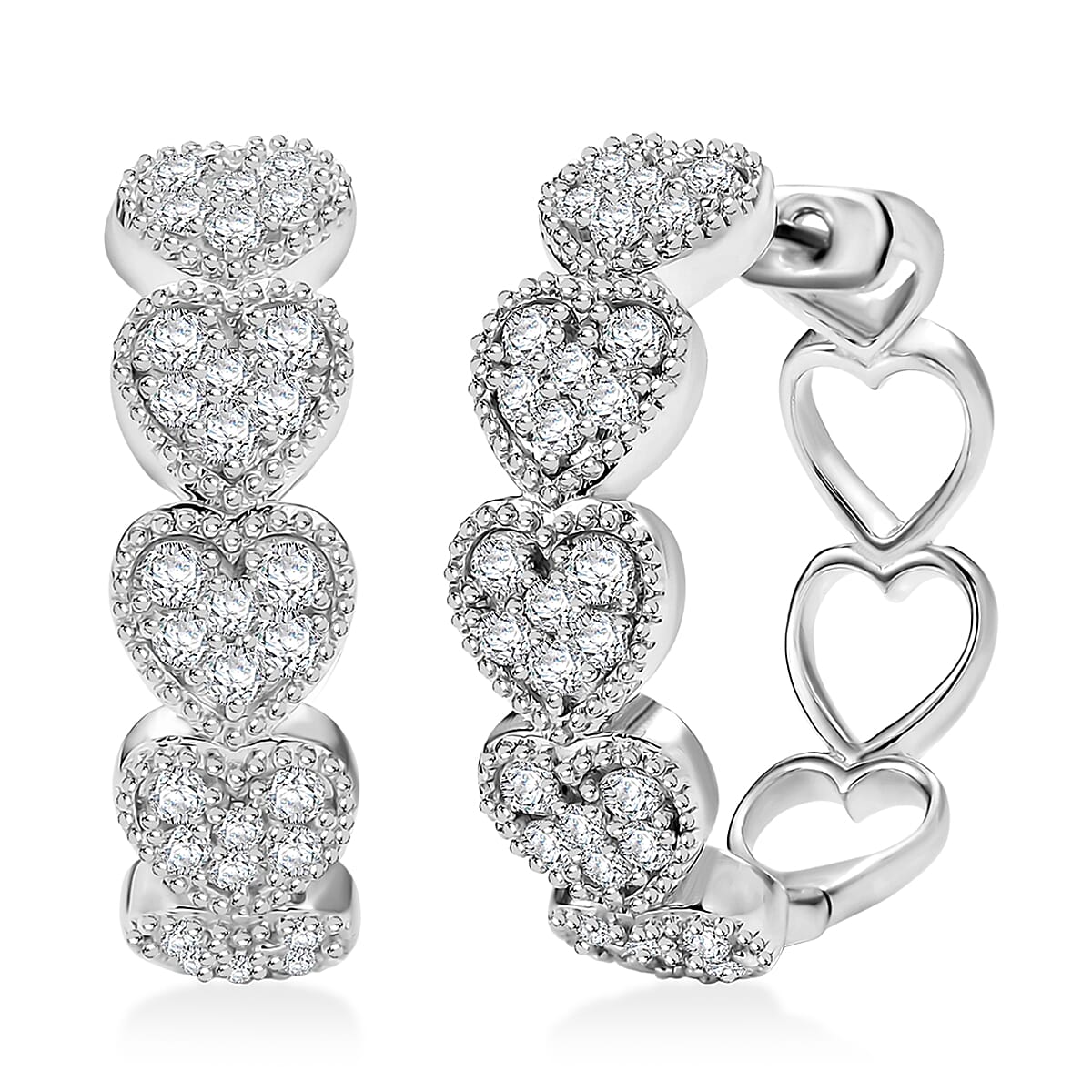Luxuriant Lab Grown Diamond G-H SI 1.50 ctw Heartstrings Hoop Earrings in Rhodium Over Sterling Silver  image number 0