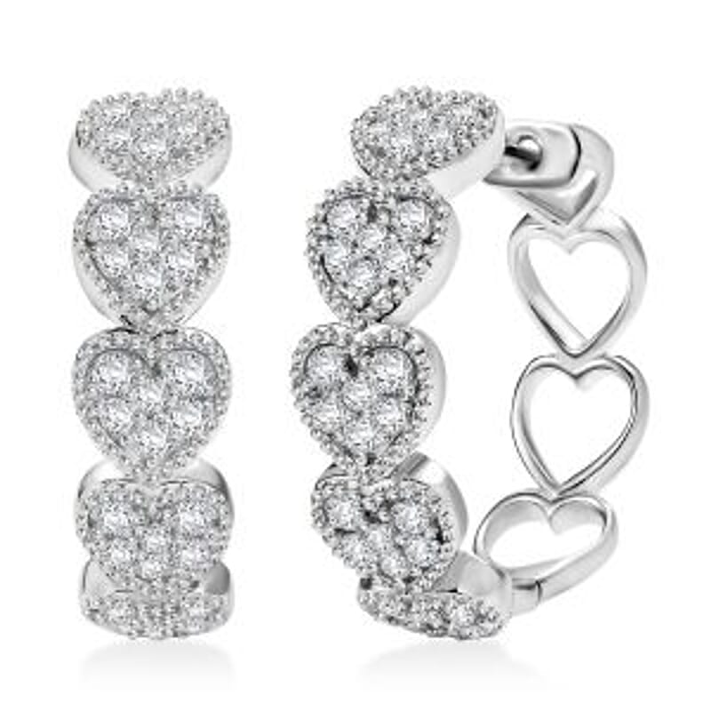 Luxuriant Lab Grown Diamond G-H SI 1.50 ctw Heartstrings Hoop Earrings in Rhodium Over Sterling Silver