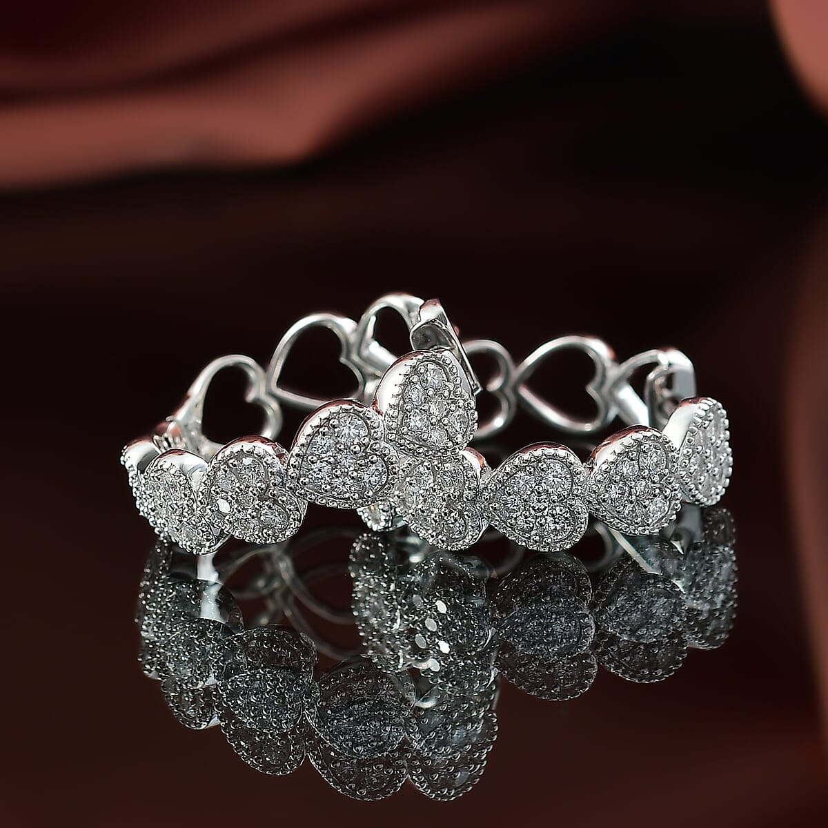 Luxuriant Lab Grown Diamond G-H SI 1.50 ctw Heartstrings Hoop Earrings in Rhodium Over Sterling Silver  image number 1