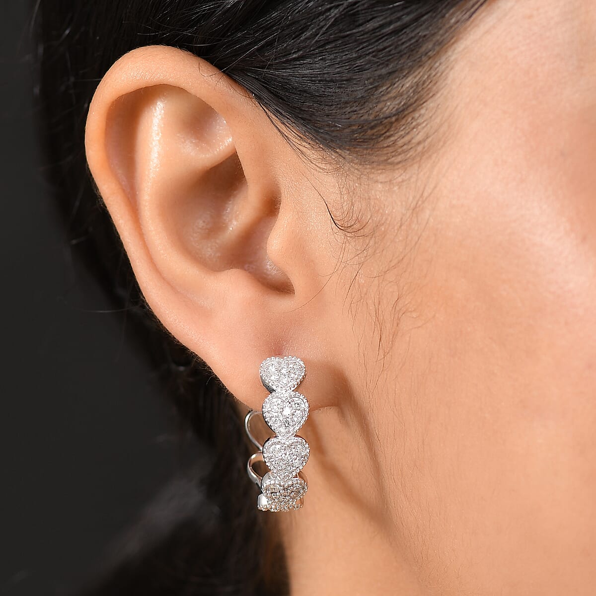 Luxuriant Lab Grown Diamond G-H SI 1.50 ctw Heartstrings Hoop Earrings in Rhodium Over Sterling Silver  image number 2