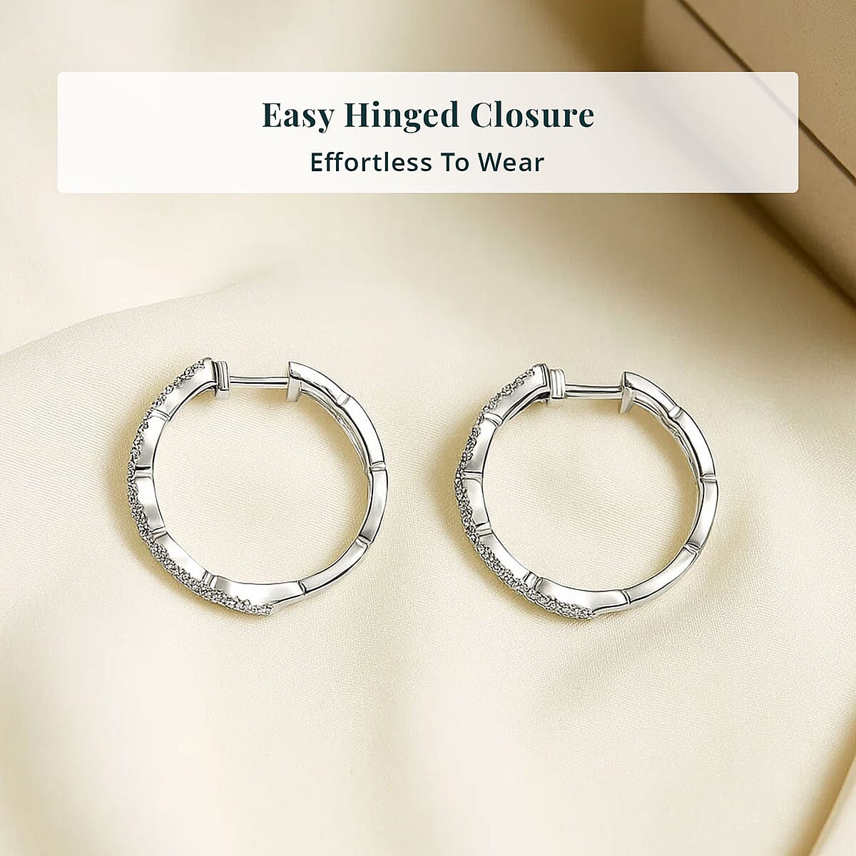 Luxuriant Lab Grown Diamond G-H SI 1.50 ctw Heartstrings Hoop Earrings in Rhodium Over Sterling Silver  image number 5