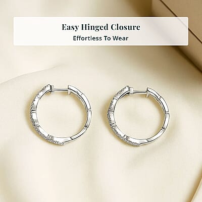 Luxuriant Lab Grown Diamond G-H SI 1.50 ctw Heartstrings Hoop Earrings in Rhodium Over Sterling Silver