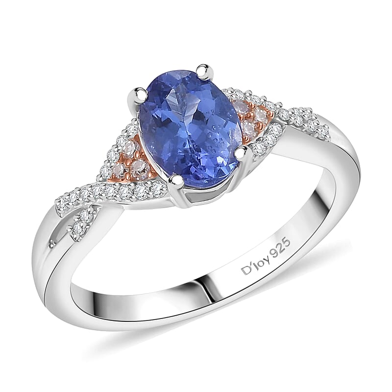 D'Joy Tanzanite, Natural Pink and White Diamond Infinity Ring in 18K Vermeil RG and Rhodium Over Sterling Silver 1.35 ctw (Size 10.0)