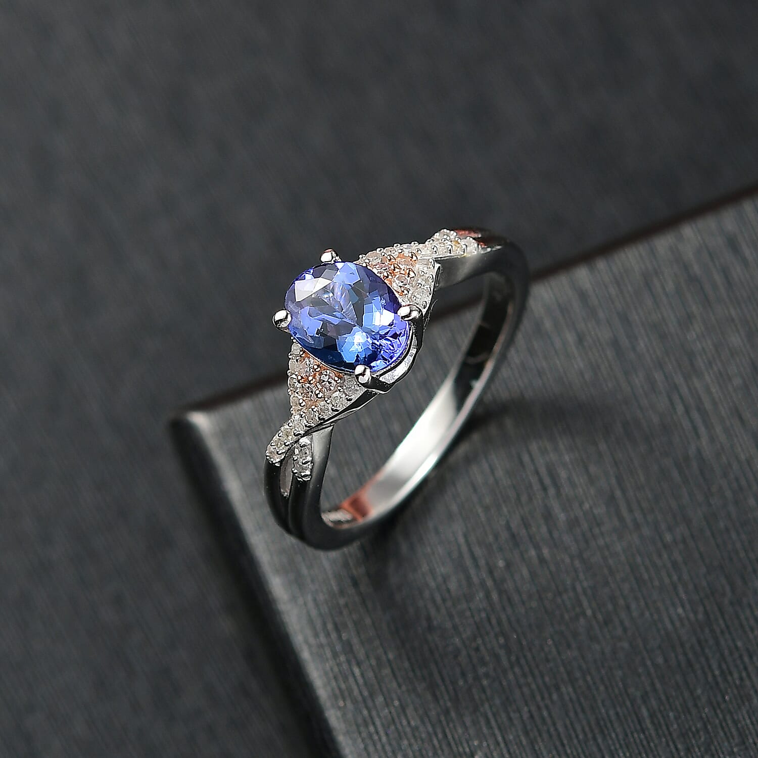 D'Joy Tanzanite, Natural Pink and White Diamond Infinity Ring in 18K Vermeil RG and Rhodium Over Sterling Silver 1.35 ctw (Size 10.0)