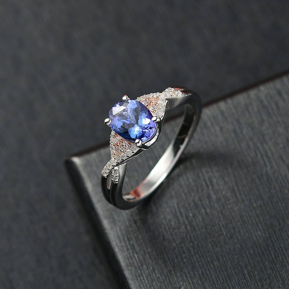 D’Joy Tanzanite, Natural Pink and White Diamond 1.35 ctw Infinity Bliss Ring in 18K Vermeil RG and Rhodium Over Sterling Silver (Size 10.0) image number 1