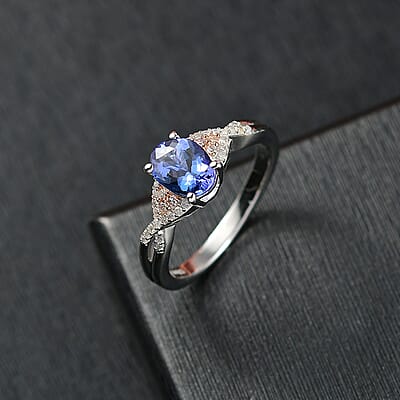 D'Joy Tanzanite, Natural Pink and White Diamond Infinity Ring in 18K Vermeil RG and Rhodium Over Sterling Silver 1.35 ctw (Size 10.0)