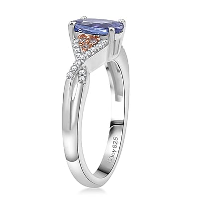 D'Joy Tanzanite, Natural Pink and White Diamond Infinity Ring in 18K Vermeil RG and Rhodium Over Sterling Silver 1.35 ctw (Size 10.0)