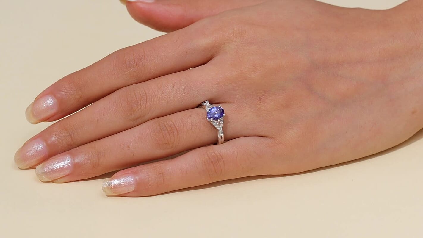 D’Joy Tanzanite, Natural Pink and White Diamond Ring in 18K Vermeil RG and Rhodium Over Sterling Silver (Size 10.0) 1.37 ctw