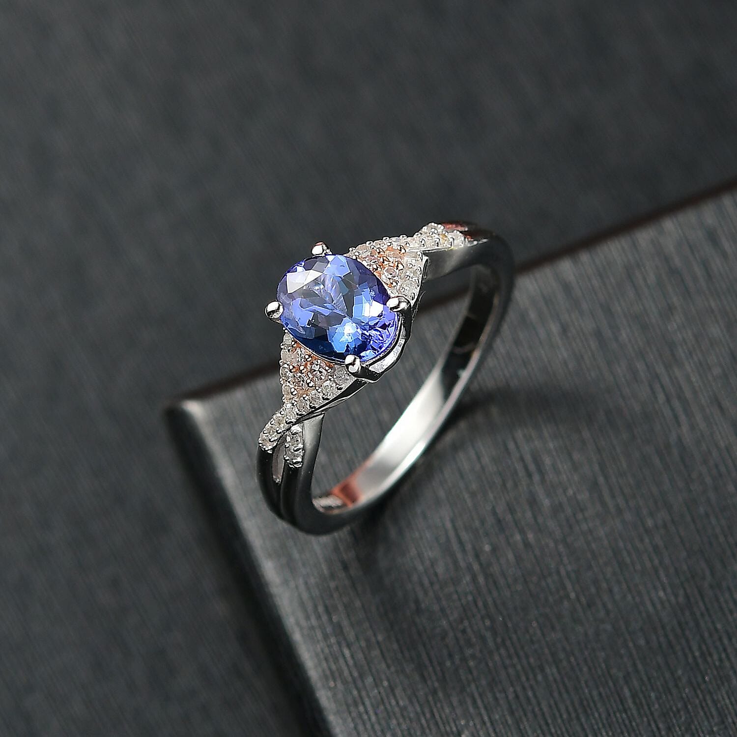 D’Joy Tanzanite, Natural Pink and White Diamond Ring in 18K Vermeil RG and Rhodium Over Sterling Silver (Size 10.0) 1.37 ctw