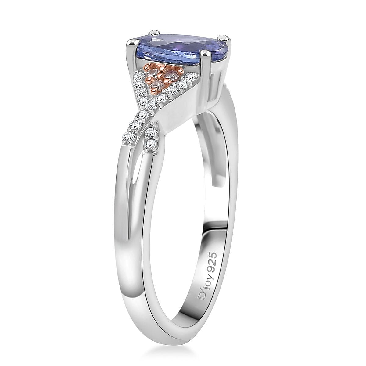 D'Joy Tanzanite, Natural Pink and White Diamond 1.35 ctw Infinity Bliss Ring in 18K Vermeil RG and Rhodium Over Sterling Silver (Size 7.0) image number 3