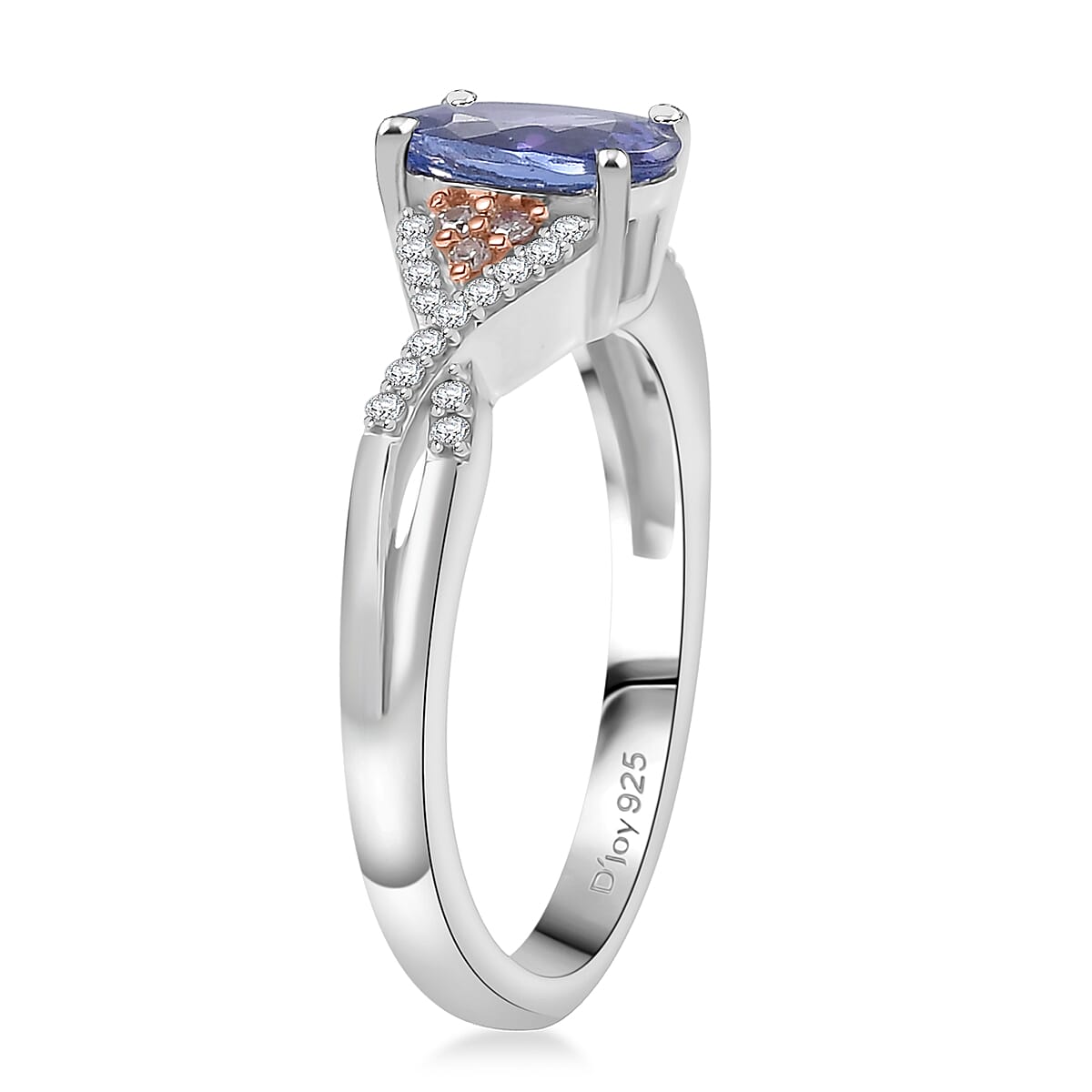 D'Joy Tanzanite, Natural Pink and White Diamond 1.35 ctw Infinity Bliss Ring in 18K Vermeil RG and Rhodium Over Sterling Silver (Size 9.0) image number 3