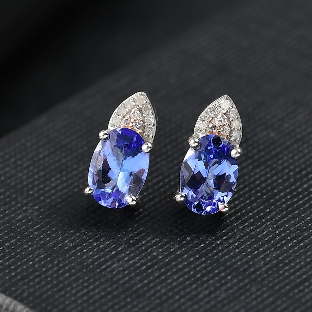 D’Joy Premium Tanzanite, Natural Pink and White Diamond 1.70 ctw Stud Earrings in Rhodium Over Sterling Silver  image number 1