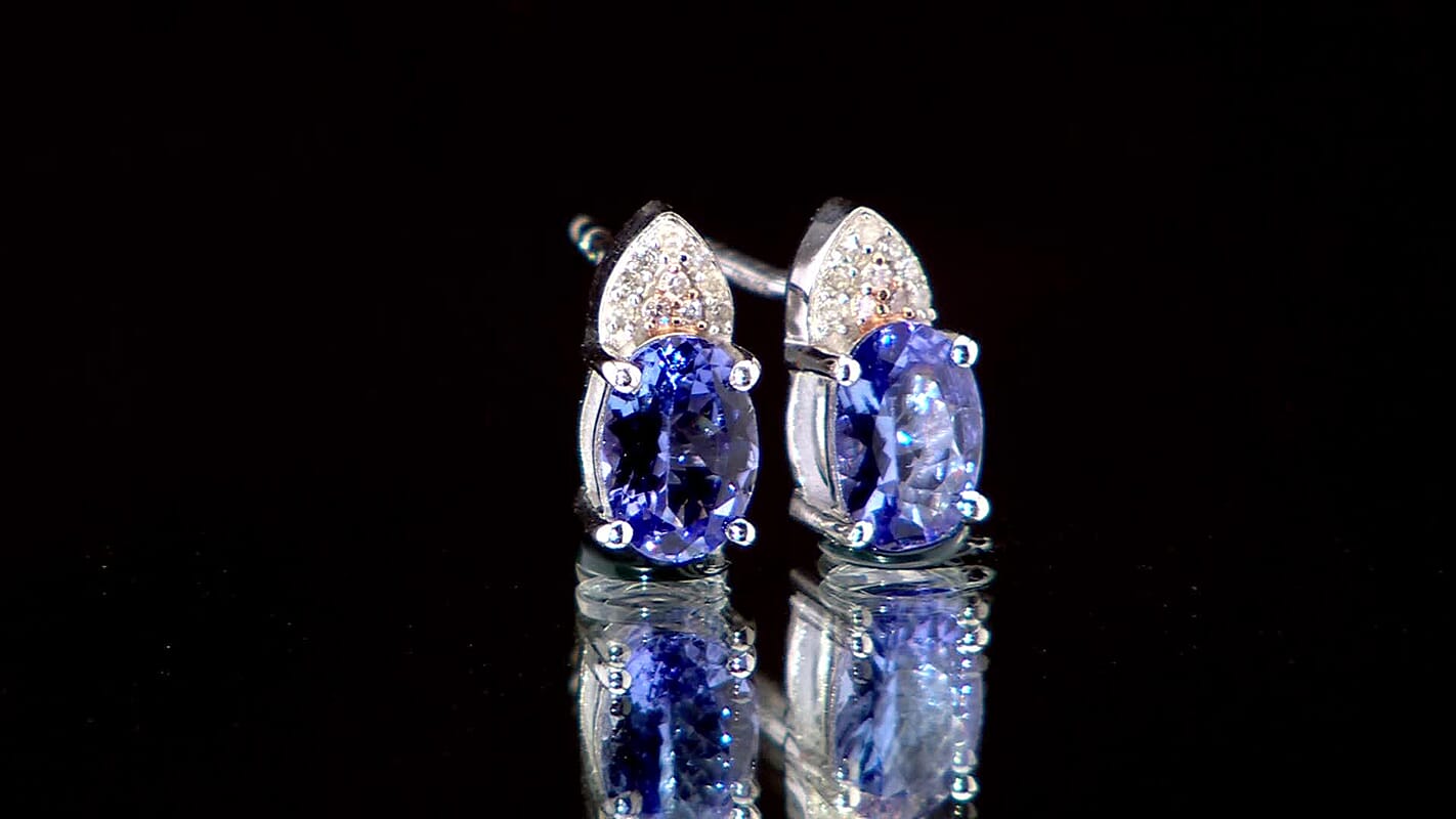 D'Joy Premium Tanzanite, Natural Pink and White Diamond 1.70 ctw Stud Earrings in 18K Vermeil RG and Rhodium Over Sterling Silver