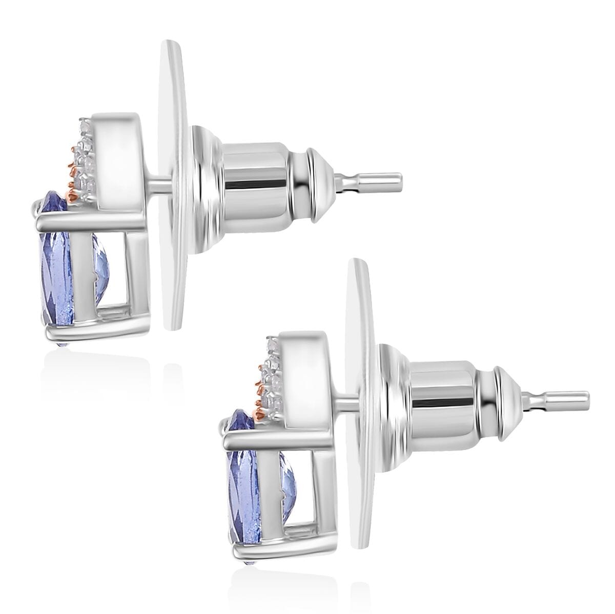 D’Joy Premium Tanzanite, Natural Pink and White Diamond 1.70 ctw Stud Earrings in Rhodium Over Sterling Silver  image number 4