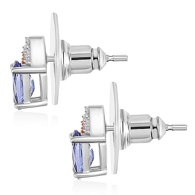 D'Joy Premium Tanzanite, Natural Pink and White Diamond 1.70 ctw Stud Earrings in 18K Vermeil RG and Rhodium Over Sterling Silver 