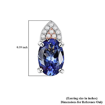 D'Joy Premium Tanzanite, Natural Pink and White Diamond 1.70 ctw Stud Earrings in 18K Vermeil RG and Rhodium Over Sterling Silver 