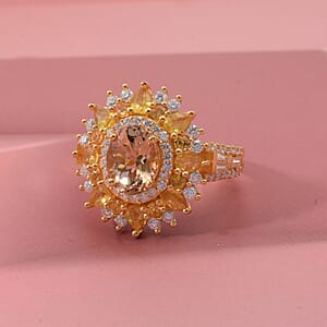 D'Joy Brazilian Heliodor and Multi Gemstone 4.50 ctw Fire Bloom Ring in 18K Vermeil Yellow Gold Over Sterling Silver (Size 10.0)