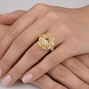 D'Joy Brazilian Heliodor and Multi Gemstone 4.50 ctw Fire Bloom Ring in 18K Vermeil Yellow Gold Over Sterling Silver (Size 6.0)