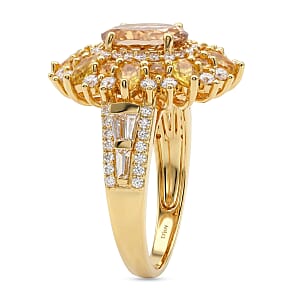 D'Joy Brazilian Heliodor and Multi Gemstone 4.50 ctw Fire Bloom Ring in 18K Vermeil Yellow Gold Over Sterling Silver (Size 6.0)