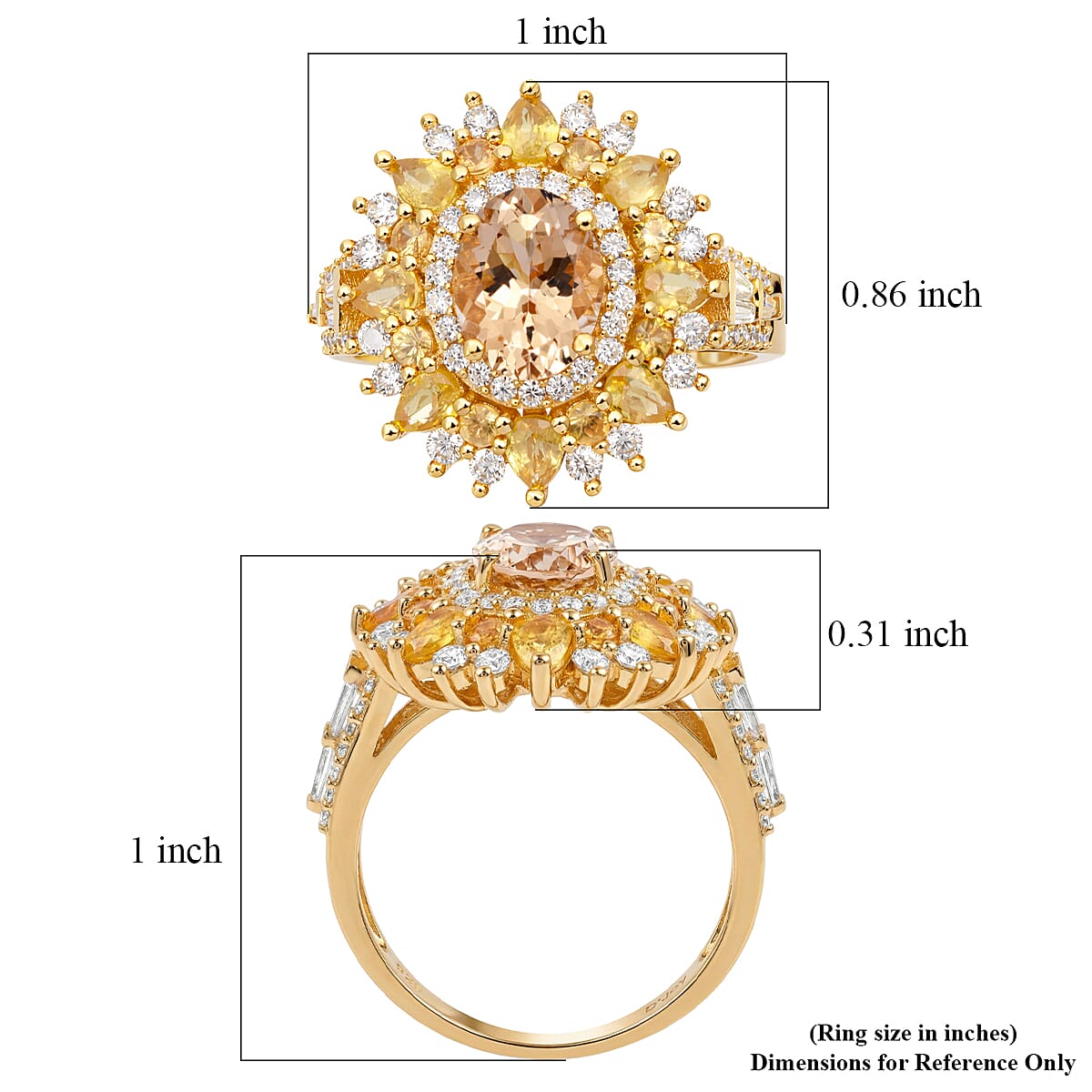 D'Joy Brazilian Heliodor and Multi Gemstone 4.50 ctw Fire Bloom Ring in 18K Vermeil Yellow Gold Over Sterling Silver (Size 6.0) image number 5