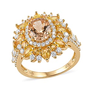 D'Joy Brazilian Heliodor and Multi Gemstone 4.50 ctw Fire Bloom Ring in 18K Vermeil Yellow Gold Over Sterling Silver (Size 7.0)