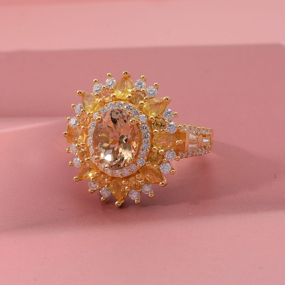 D'Joy Brazilian Heliodor and Multi Gemstone 4.50 ctw Fire Bloom Ring in 18K Vermeil Yellow Gold Over Sterling Silver (Size 9.0) image number 1