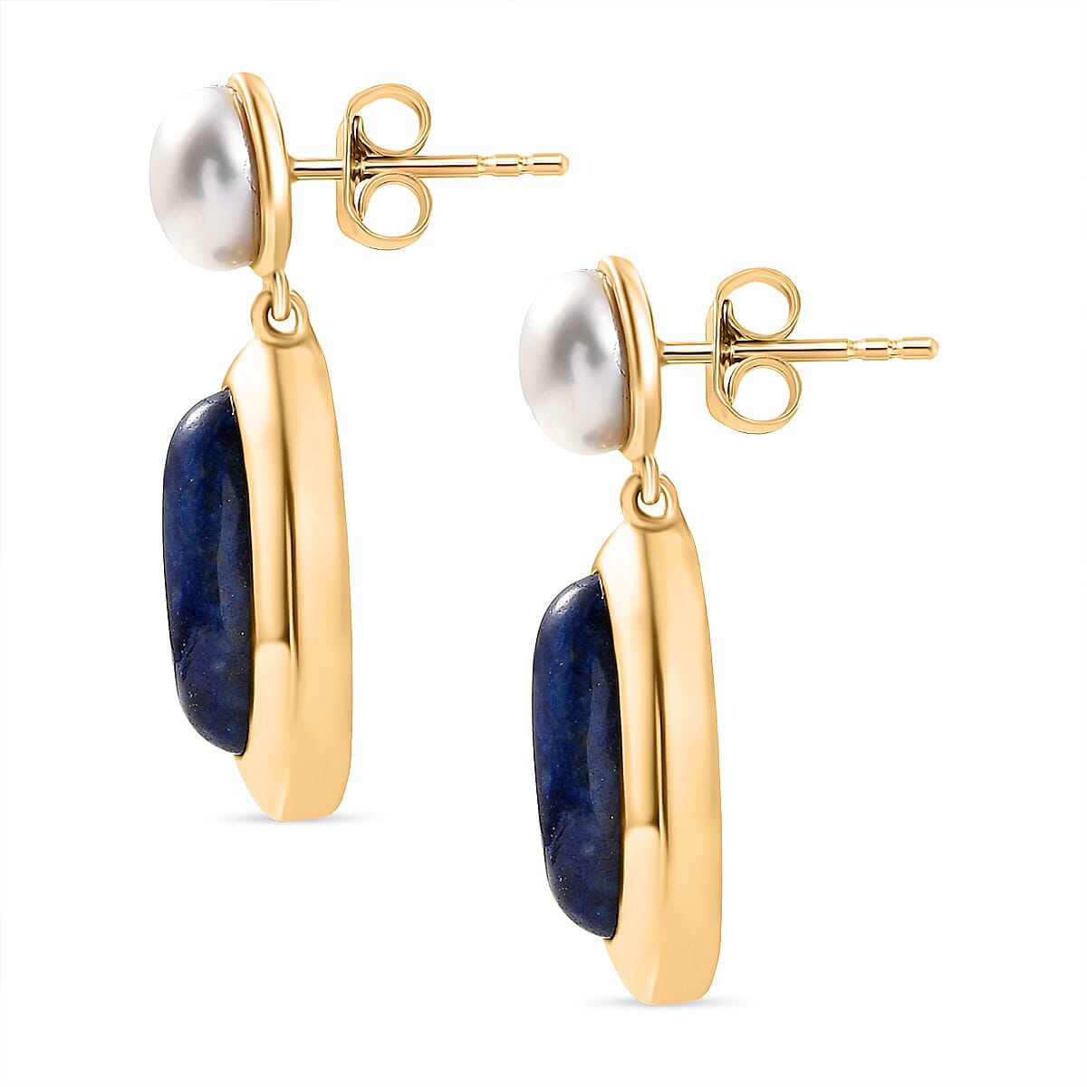 EverTrue Lapis Lazuli and Fresh Water Pearl 8.35 ctw Earrings in 18K YG Plated image number 3