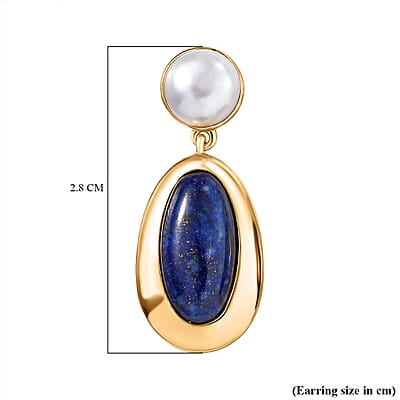 EverTrue Lapis Lazuli and Fresh Water Pearl 8.35 ctw Earrings in 18K YG Plated