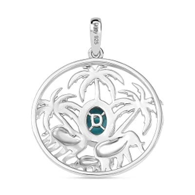 Sleeping Beauty Turquoise Fancy 1.05 ctw Pendant in Rhodium Over Sterling Silver