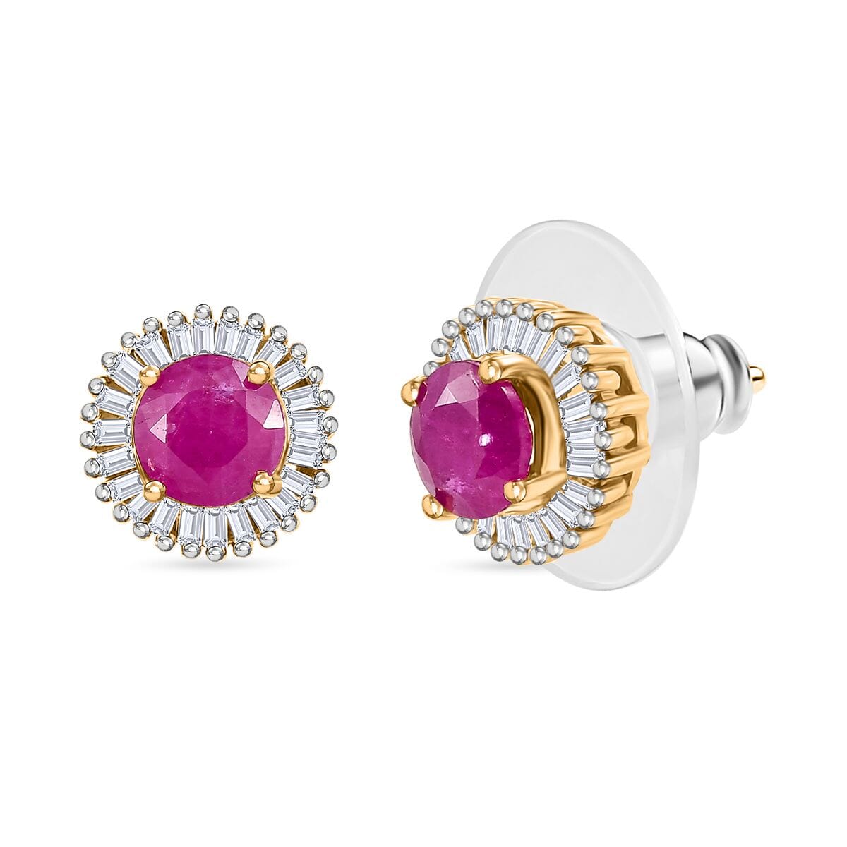 D'Joy Mozambique Ruby, Diamond (0.32 cts) Earrings Earrings in 18K Vermeil YG Over Sterling Silver 1.55 ctw image number 0