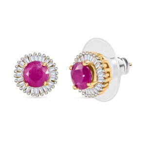 D'Joy Mozambique Ruby and Diamond 1.55 ctw Earrings Earrings in 18K Vermeil Yellow Gold Over Sterling Silver