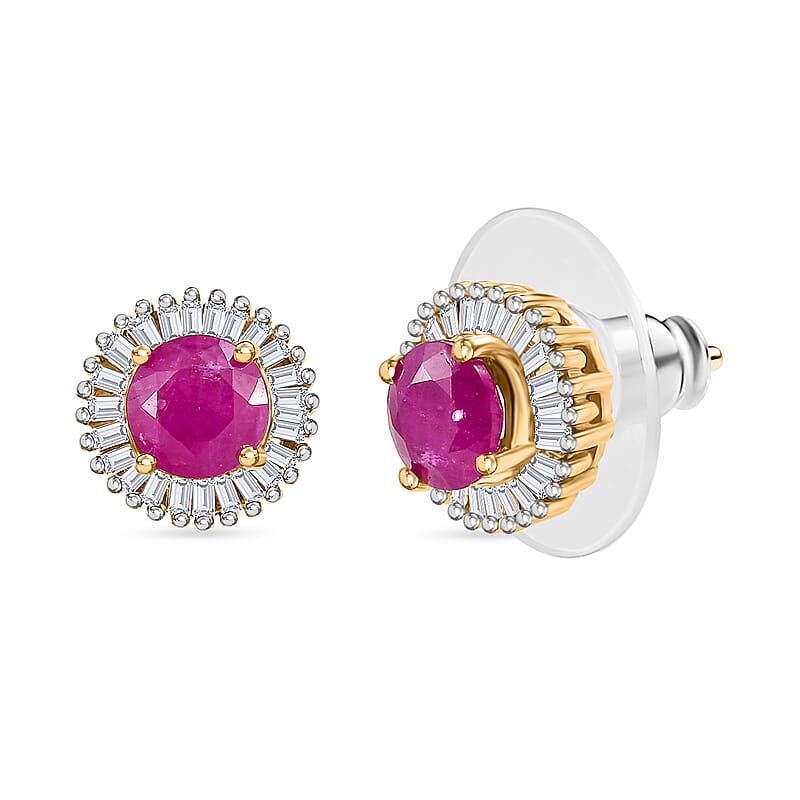 D'Joy Montepuez Ruby and Diamond 1.55 ctw Earrings in 18K Vermeil Yellow Gold Over Sterling Silver
