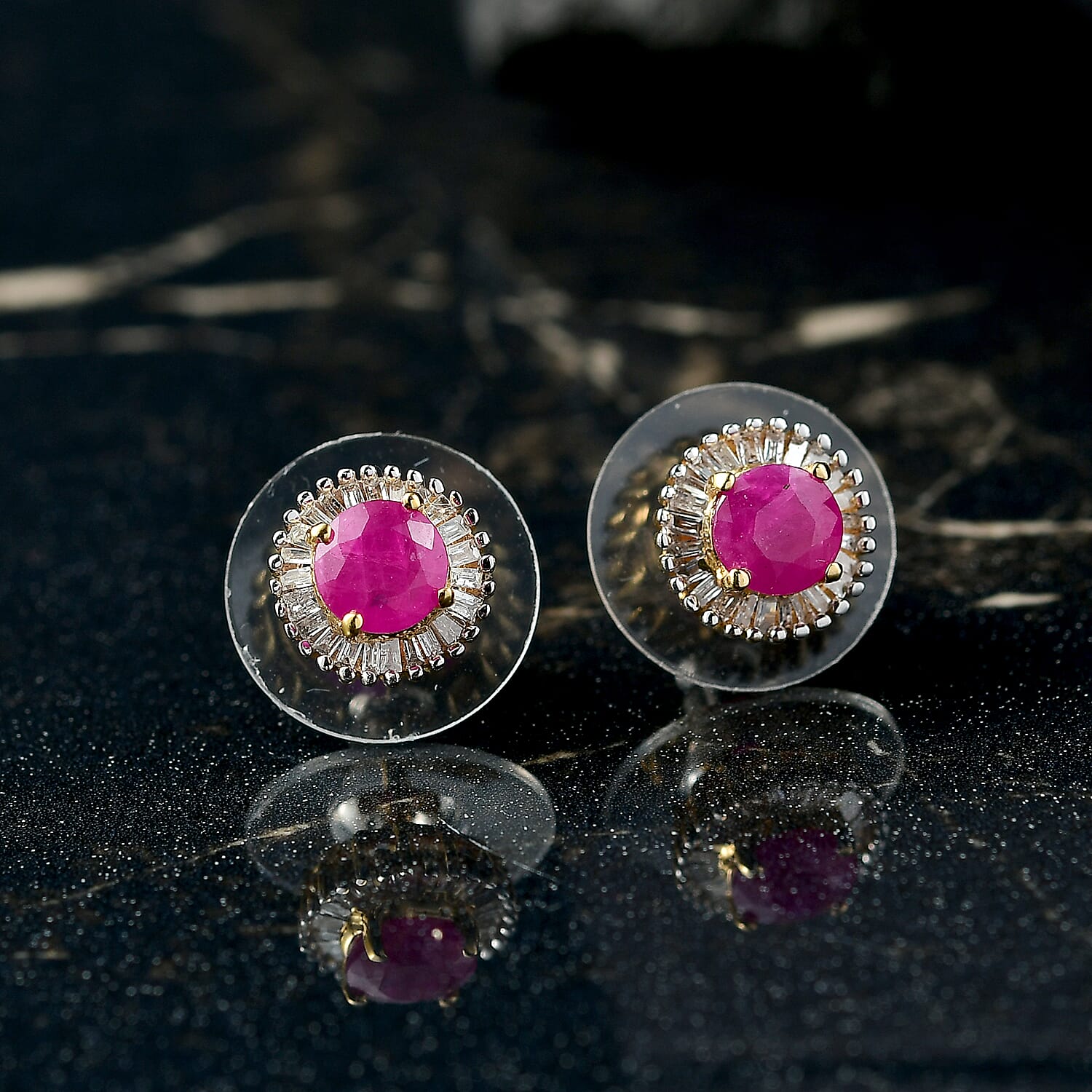 D'Joy Montepuez Ruby and Diamond 1.55 ctw Earrings in 18K Vermeil Yellow Gold Over Sterling Silver