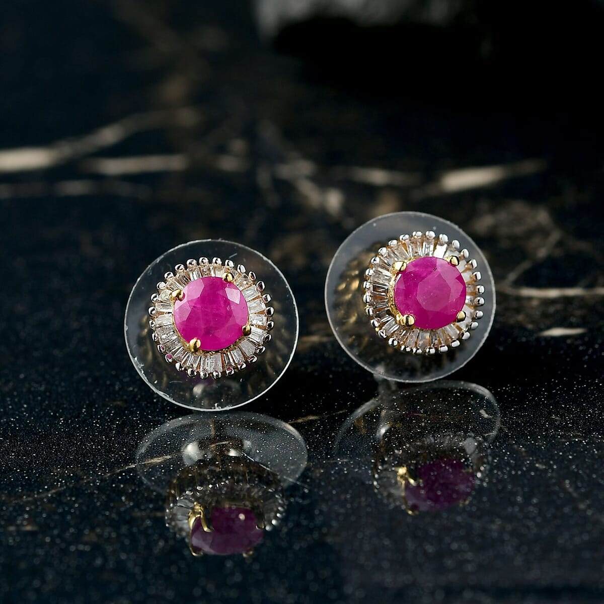 D'Joy Mozambique Ruby, Diamond (0.32 cts) Earrings Earrings in 18K Vermeil YG Over Sterling Silver 1.55 ctw image number 1