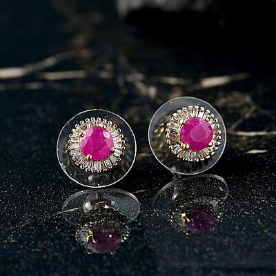 D'Joy Montepuez Ruby and Diamond 1.55 ctw Earrings in 18K Vermeil Yellow Gold Over Sterling Silver