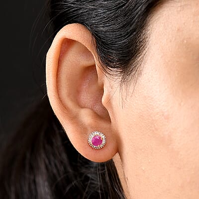 D'Joy Montepuez Ruby and Diamond 1.55 ctw Earrings in 18K Vermeil Yellow Gold Over Sterling Silver